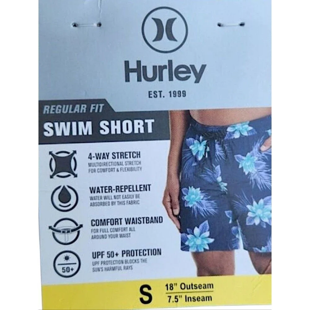 Hurley Men's Navy Hawaiian Swim Trunks Lined Shorts Size Small Tropical Summer - Picture 9 of 11